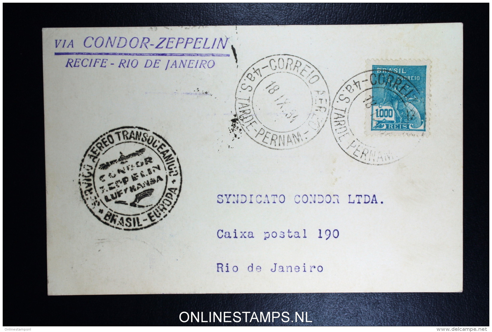 Graf Zeppelin 8. Sudamerikafahrt Sieger 275 D   Recife  To Rio - Airmail