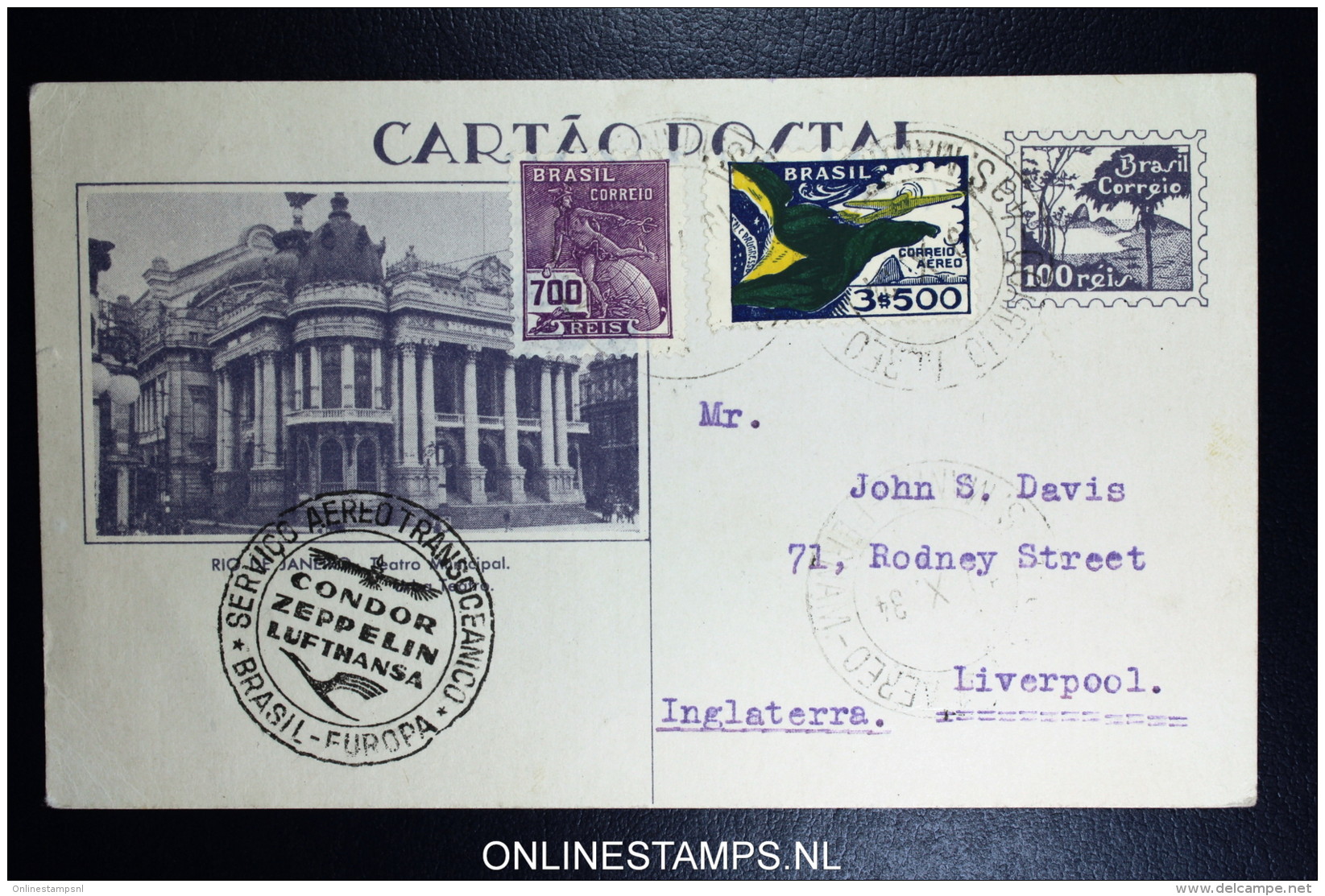 Graf Zeppelin 10. Sudamerikafahrt Sieger 281 A Uprated Postal Stationary Recife  To Liverpool - Luftpost