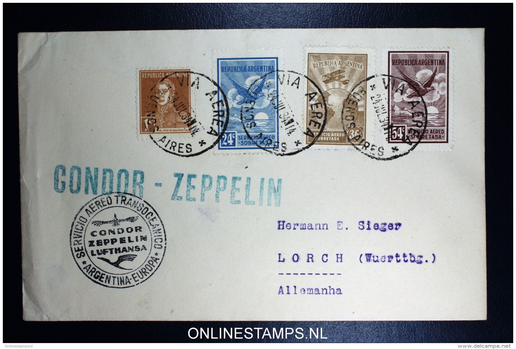 Graf Zeppelin 4. Sudamerikafahrt Sieger 262 Cover Buenos Aires To Lorch - Luftpost