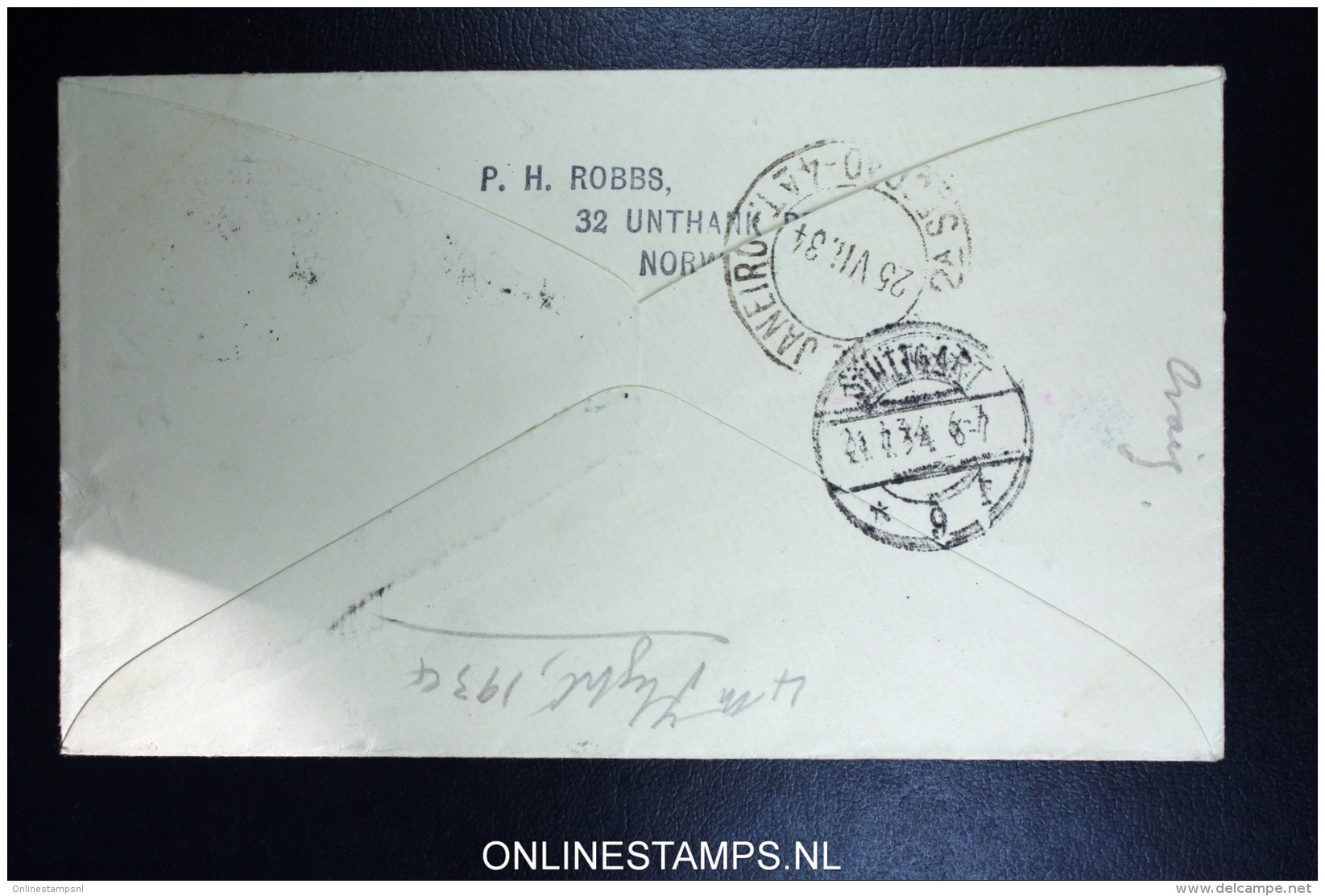 Graf Zeppelin 4. Sudamerikafahrt  1934 Sieger 260   Norwich To Rio  Vertragsstaatenpost - Storia Postale