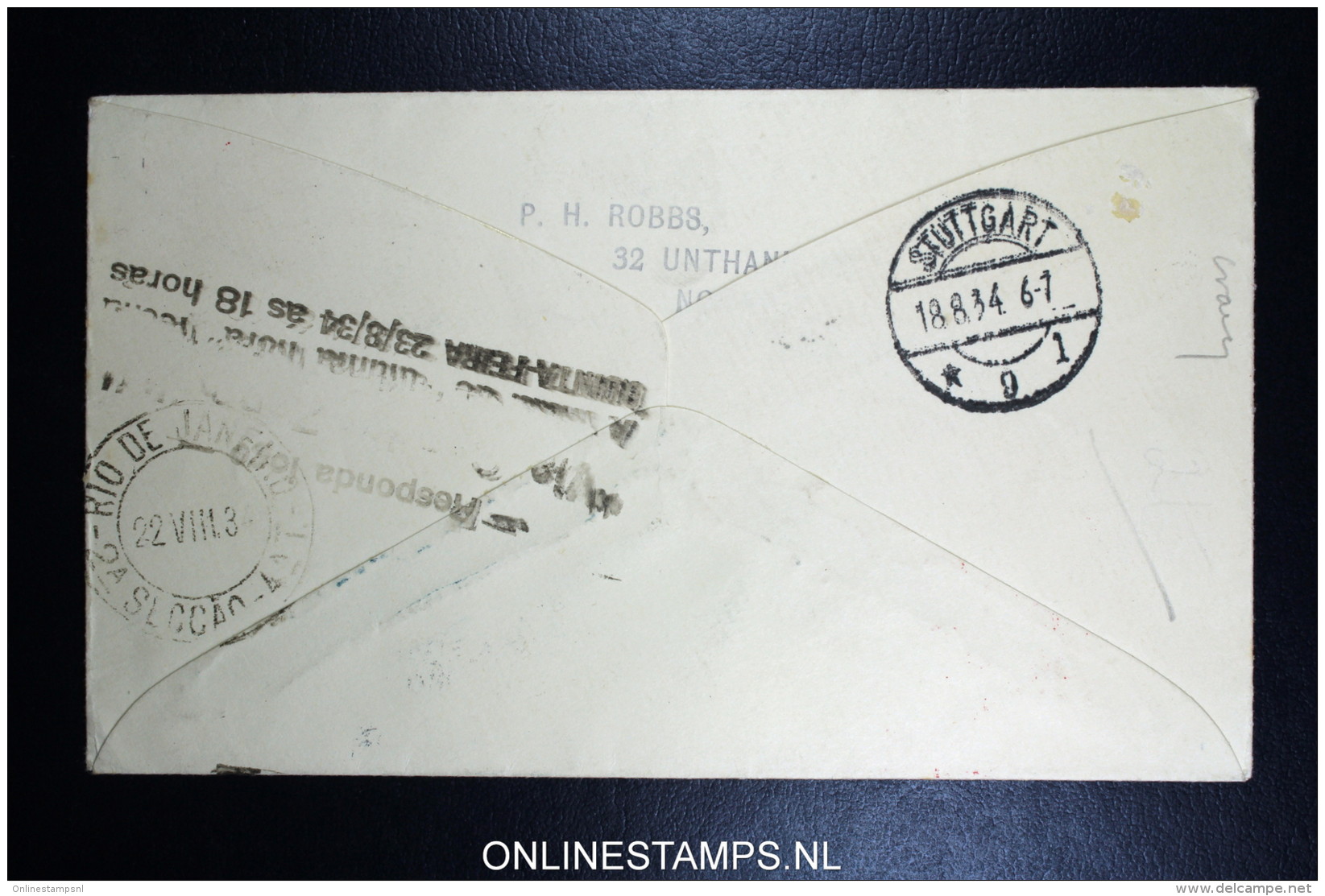 Graf Zeppelin 6. Sudamerikafahrt  1934 Sieger 268   Norwich To Rio  Vertragsstaatenpost - Briefe U. Dokumente