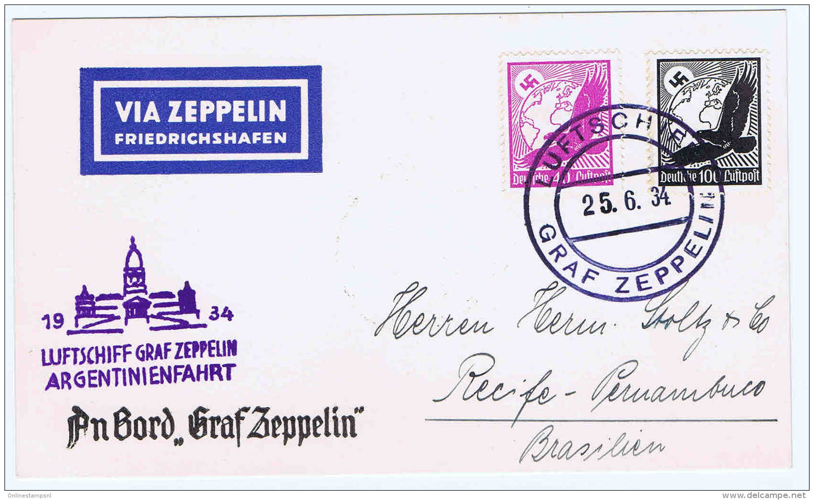Graf Zeppelin LZ 127 1934, 3. Südamerikafahrt Sieger 254 Bordpostbrief - Luft- Und Zeppelinpost