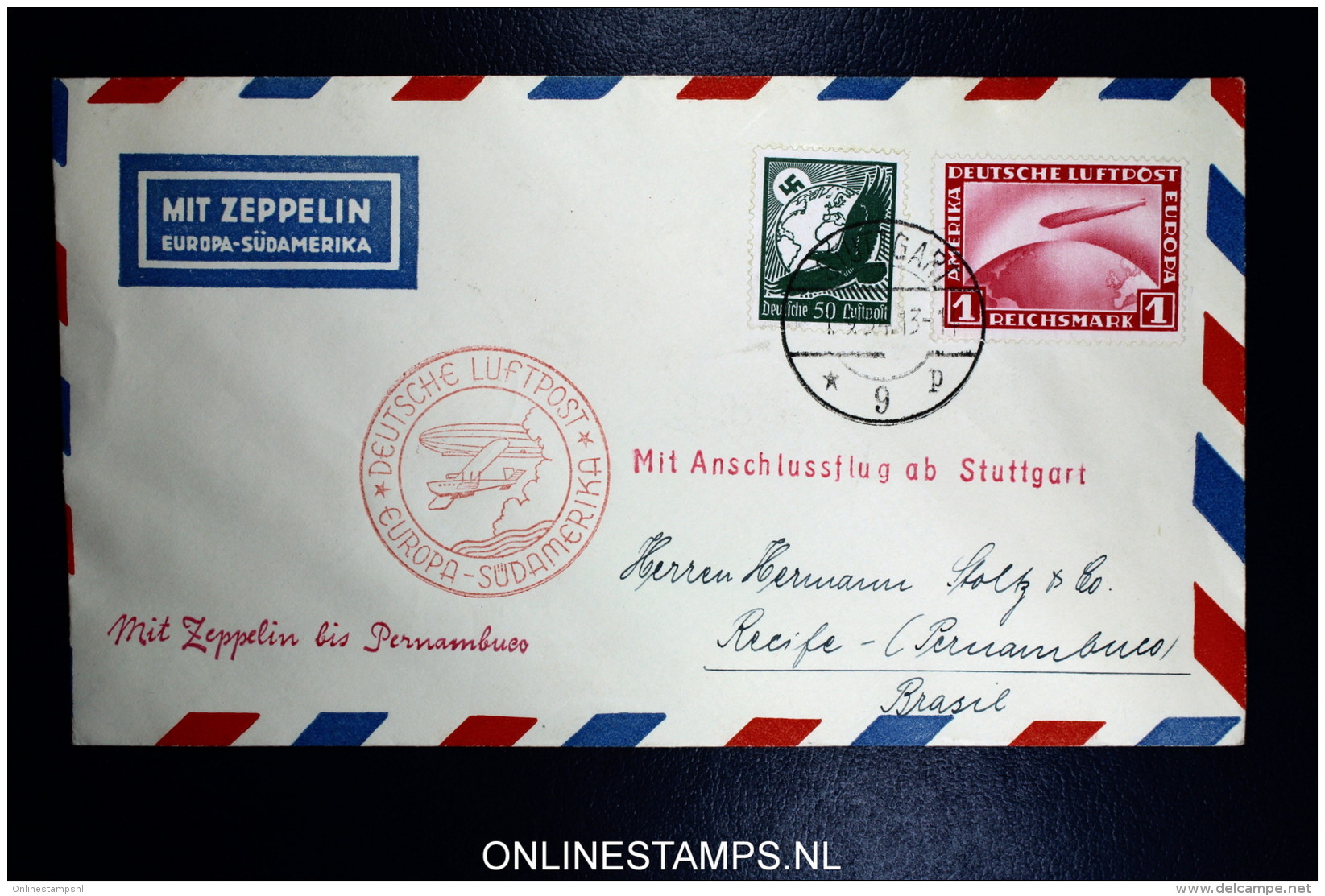 Graf Zeppelin LZ 127 1934, 7. Südamerikafahrt Sieger 271 Ba Mit Anschlussflug Ab Stuttgart - Luft- Und Zeppelinpost