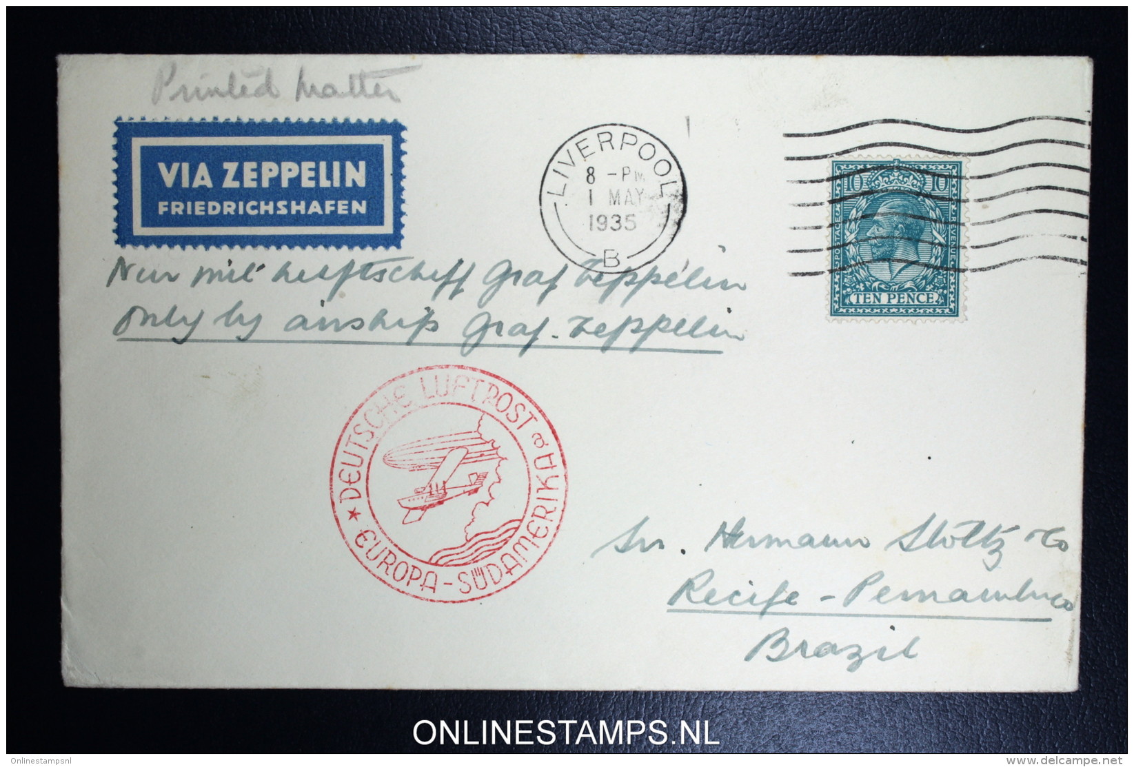 Graf Zeppelin LZ 127 1935, 4. Südamerikafahrt Sieger 296  Zuleitungspost - Covers & Documents