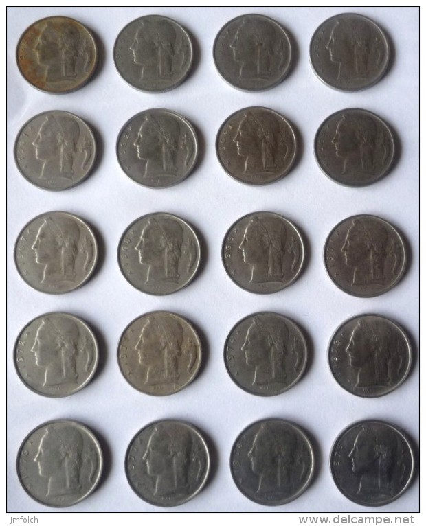 LOTE DE 20 MONEDAS DE 5 FRANCOS BELGAS. TODAS CON AÑOS DIFERENTES - Altri & Non Classificati