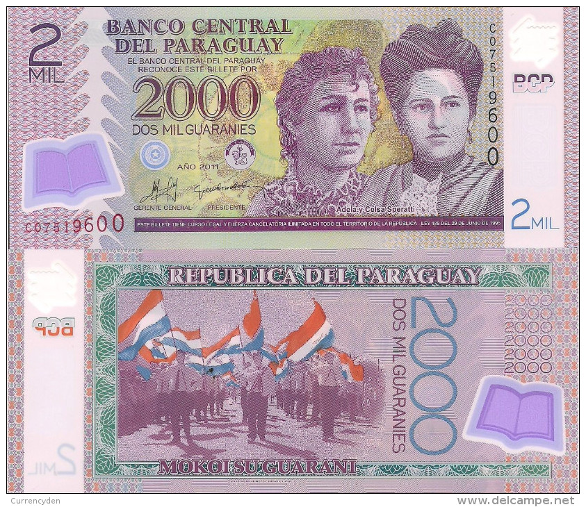 Paraguay P228c, 2000 Guarani, Adela Celsa Speratti / Chool-parade -POLYMER -UNC - Paraguay