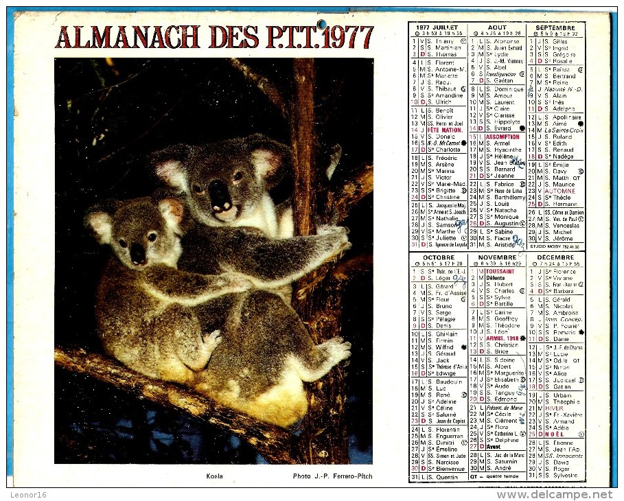 ALMANACH DES P.T.T.1977 (54) - Complet ** BASSET ARTESIEN - KOALA ** - Editeur : JEAN CARTIER BRESSON N°26 - Grand Format : 1971-80