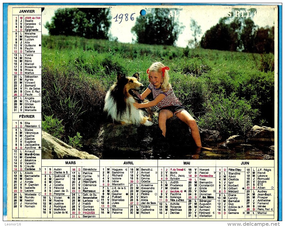 ALMANACH DES P.T.T.1986 (57) - Complet **TIPHANIE ET LASSIE - NICOLAS ET SON CHIEN ** - Edit :JEAN CARTIER BRESSON N°208 - Big : 1981-90