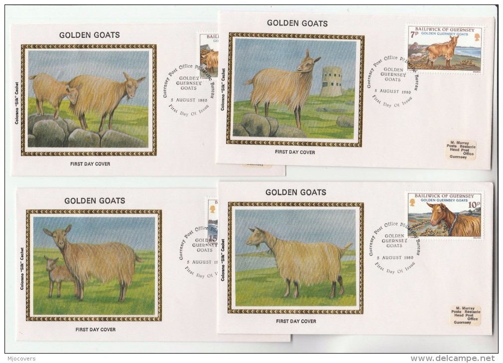 SET Of 4 Special SILK FDC GUERNSEY GOATS Goat Stamps Cover - Guernsey