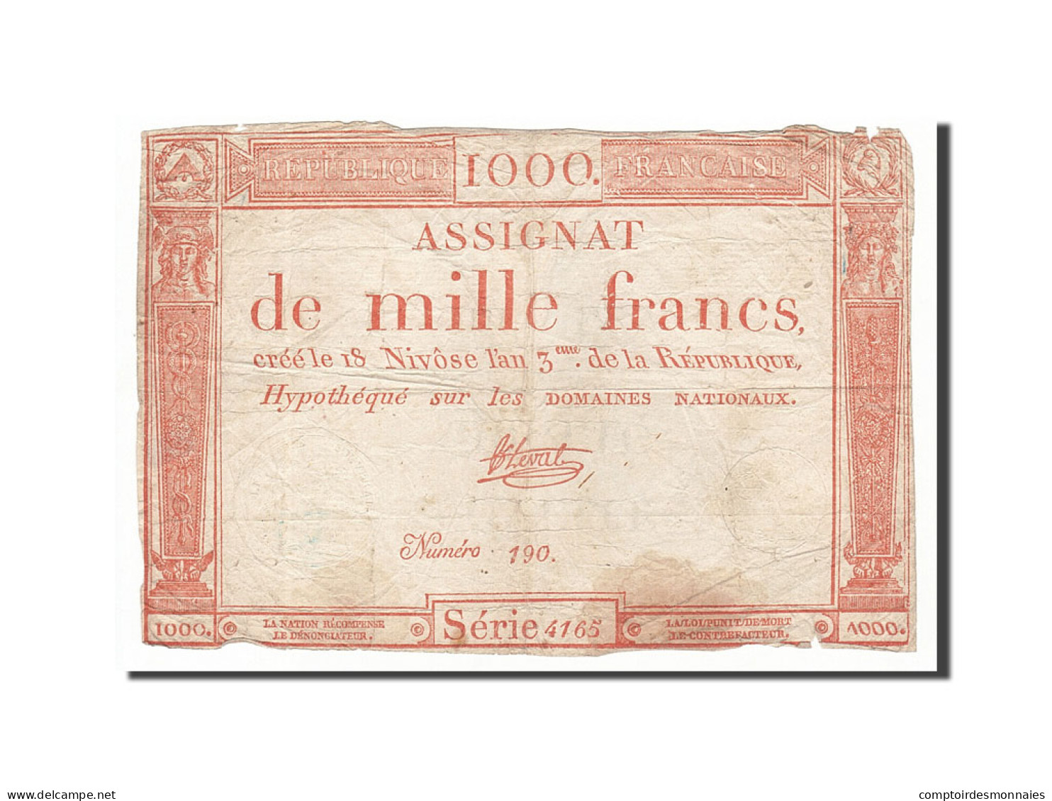 Billet, France, 1000 Francs, 1795, 1795-01-07, Leval, TB, KM:A80, Lafaurie:175 - Assignate
