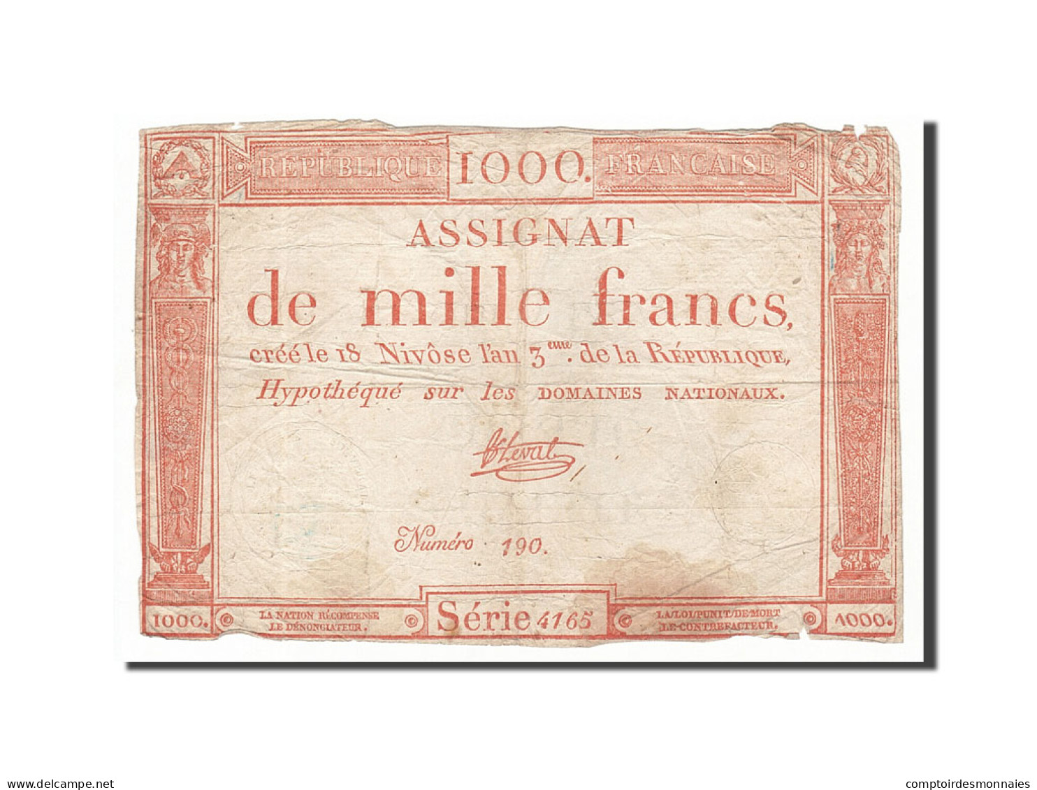 Billet, France, 1000 Francs, 1795, 1795-01-07, Leval, TB, KM:A80, Lafaurie:175 - Assignats