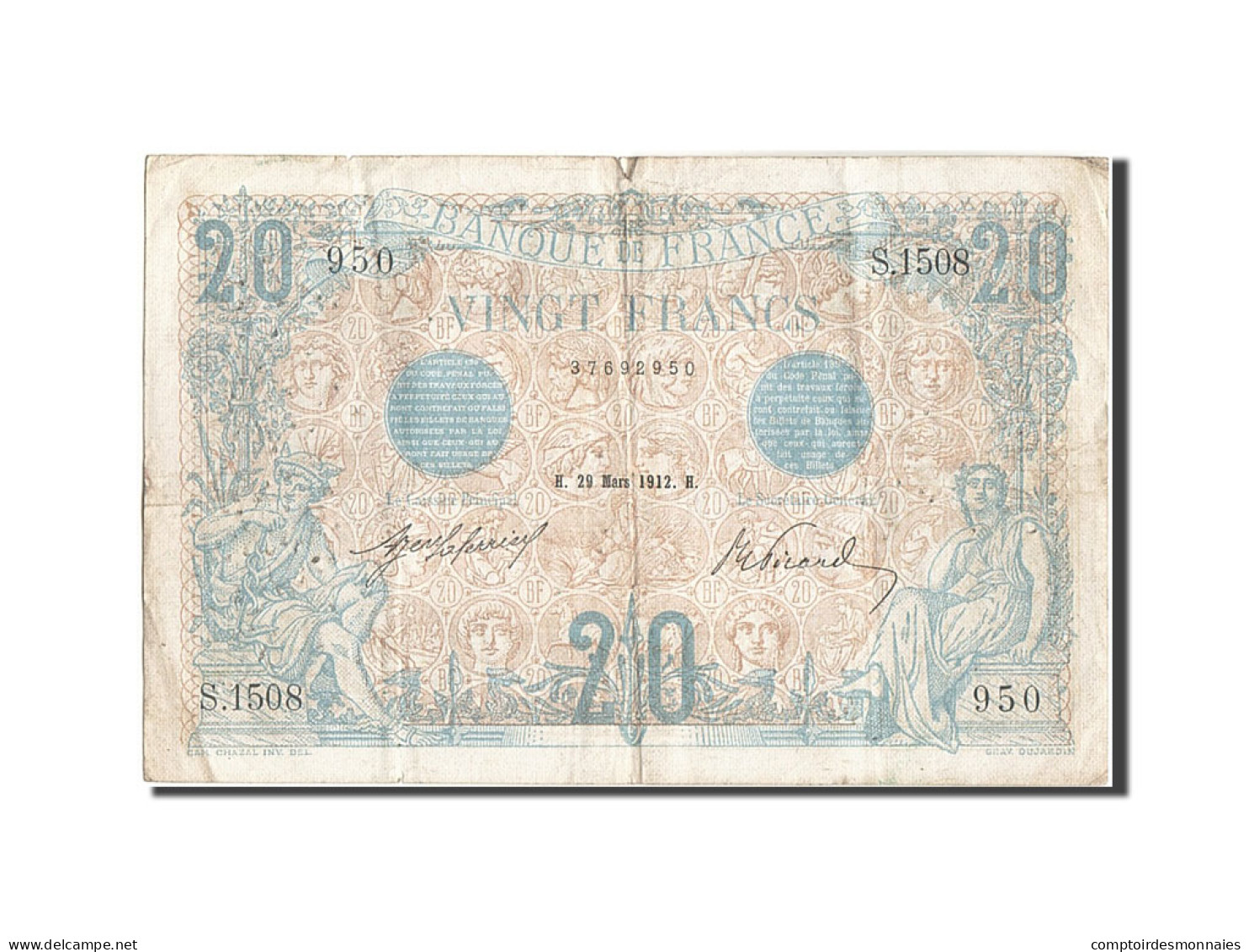 Billet, France, 20 Francs, 20 F 1905-1913 ''Bleu'', 1912, 1912-03-20, TB+ - 20 F 1905-1913 ''Bleu''