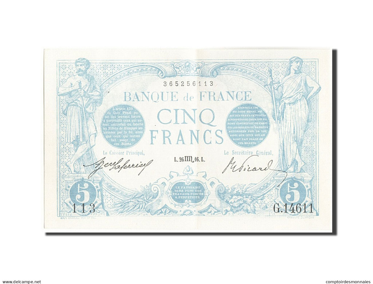 Billet, France, 5 Francs, 5 F 1912-1917 ''Bleu'', 1916, 1916-10-26, SUP+ - 5 F 1912-1917 ''Bleu''