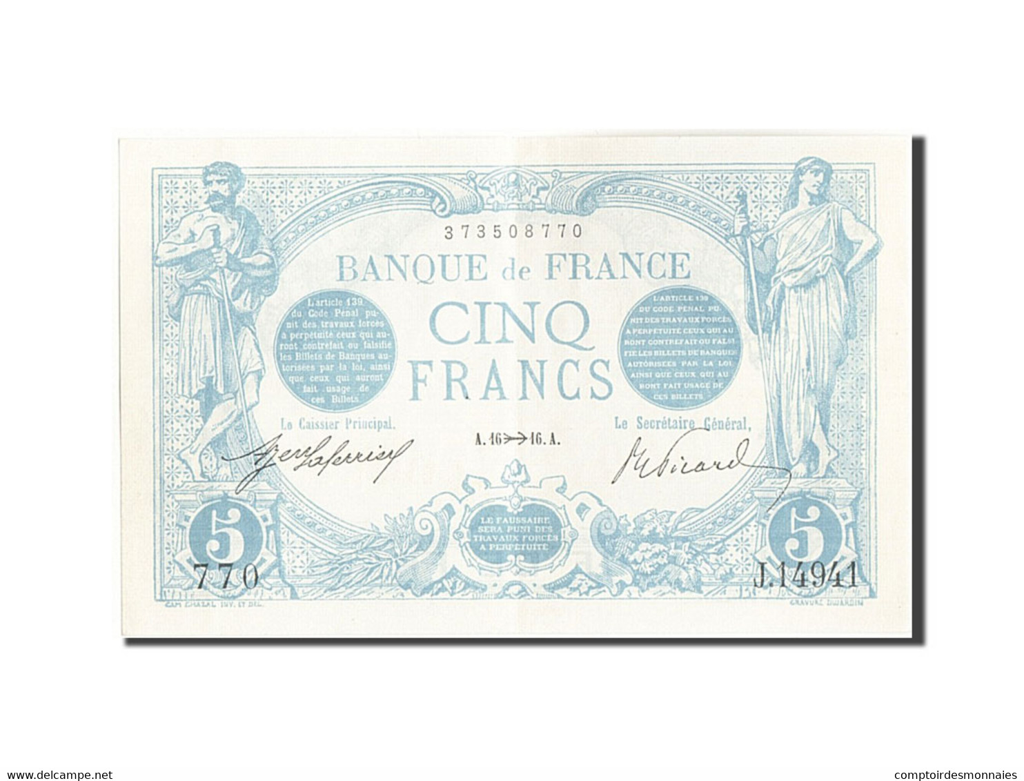 Billet, France, 5 Francs, 5 F 1912-1917 ''Bleu'', 1916, 1916-11-16, SUP+ - 5 F 1912-1917 ''Bleu''