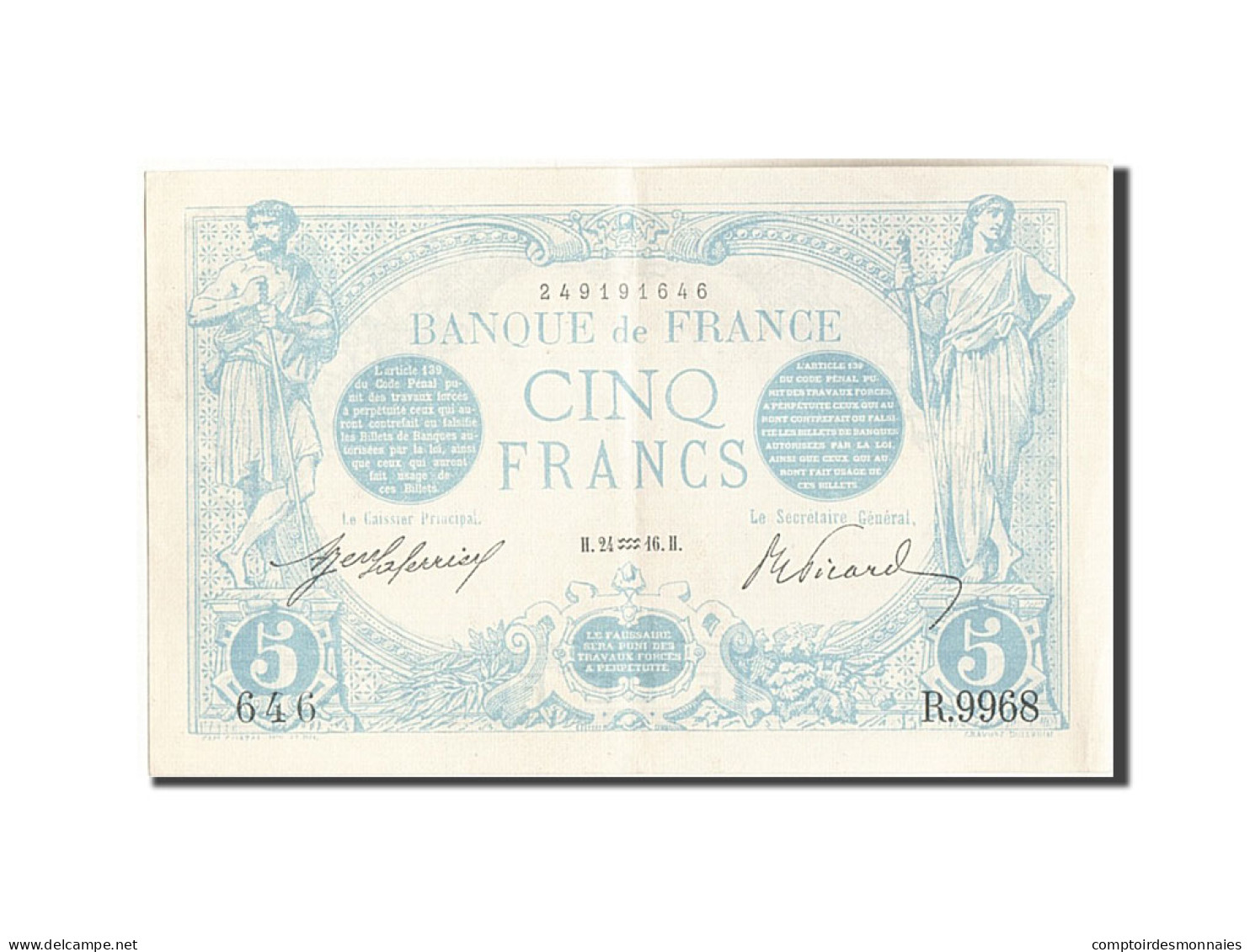 Billet, France, 5 Francs, 5 F 1912-1917 ''Bleu'', 1916, 1916-01-24, SUP+ - 5 F 1912-1917 ''Bleu''