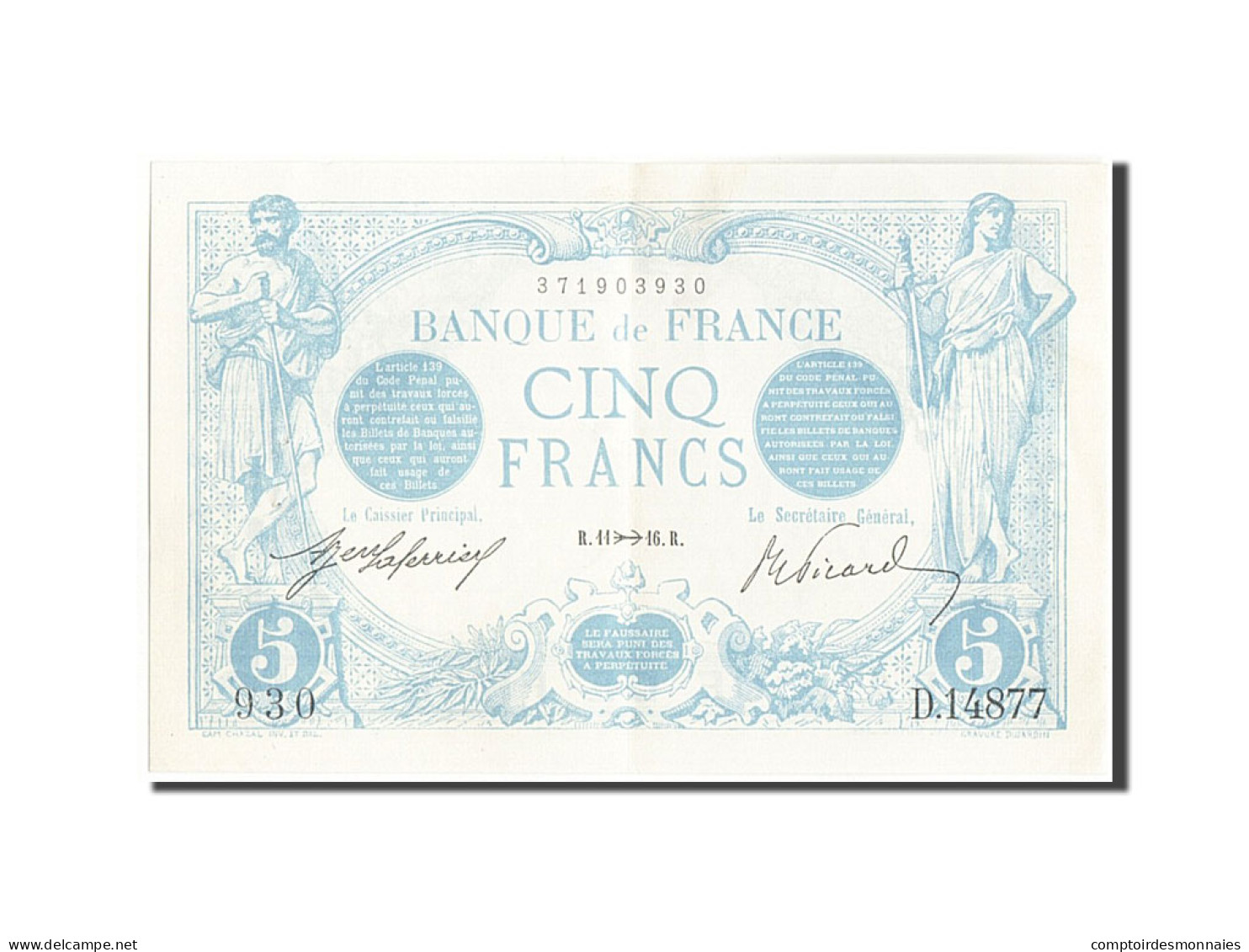 Billet, France, 5 Francs, 5 F 1912-1917 ''Bleu'', 1916, 1916-11-11, SUP+ - 5 F 1912-1917 ''Bleu''