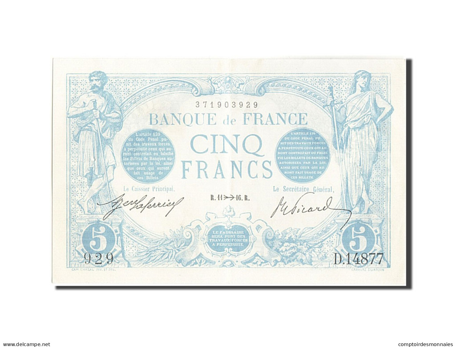 Billet, France, 5 Francs, 5 F 1912-1917 ''Bleu'', 1916, 1916-11-11, SUP+ - 5 F 1912-1917 ''Bleu''