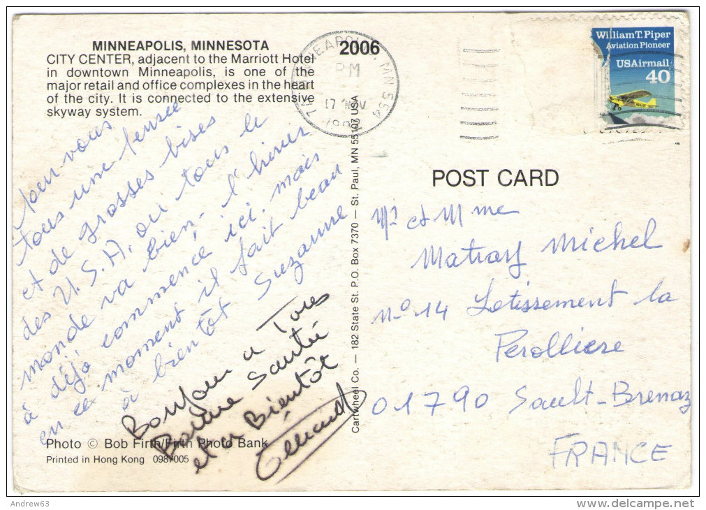 STATI UNITI - UNITED STATES - USA - US - 1992 - Missed Stamp - Minneapolis - City Center - Viaggiata Da Minneapolis P... - Minneapolis