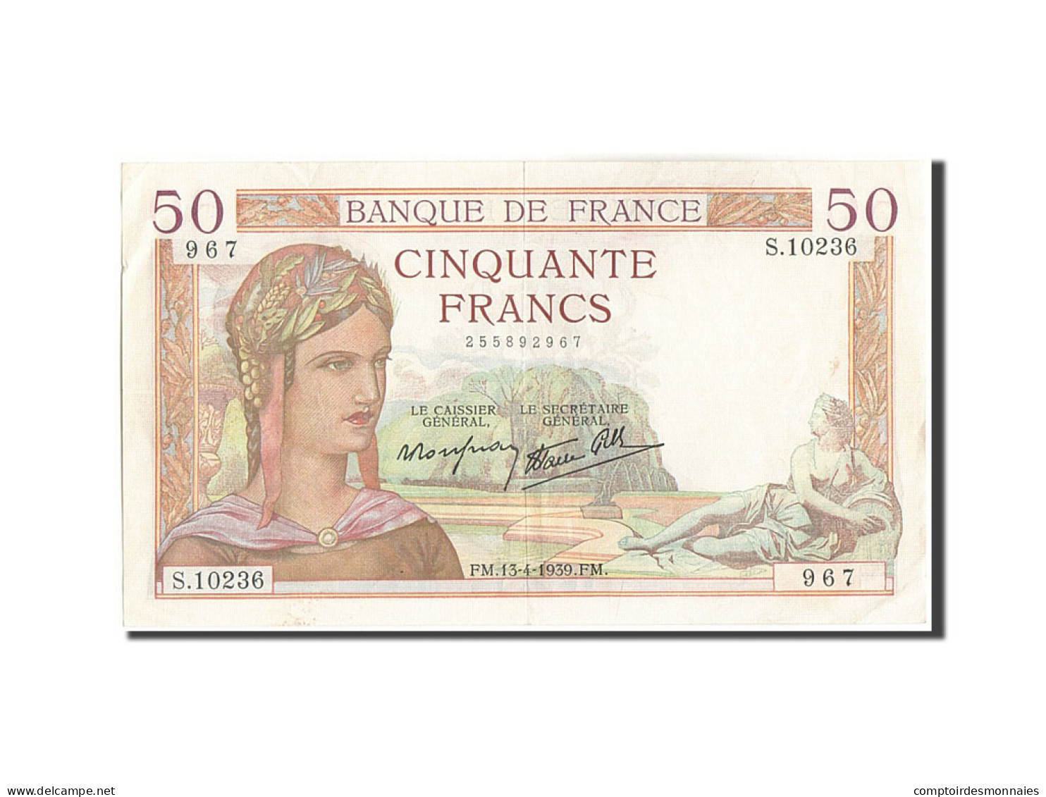 Billet, France, 50 Francs, 50 F 1934-1940 ''Cérès'', 1939, 1939-04-13, TTB+ - 50 F 1934-1940 ''Cérès''