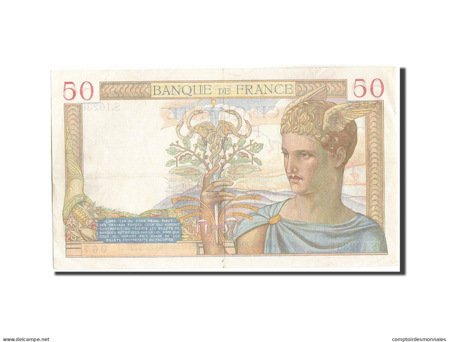 Billet, France, 50 Francs, 50 F 1934-1940 ''Cérès'', 1939, 1939-04-13, TTB+ - 50 F 1934-1940 ''Cérès''