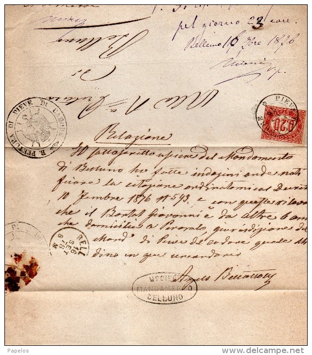 1876   LETTERA CON ANNULLO PIEVE DI CADORE BELLUNO - Servizi