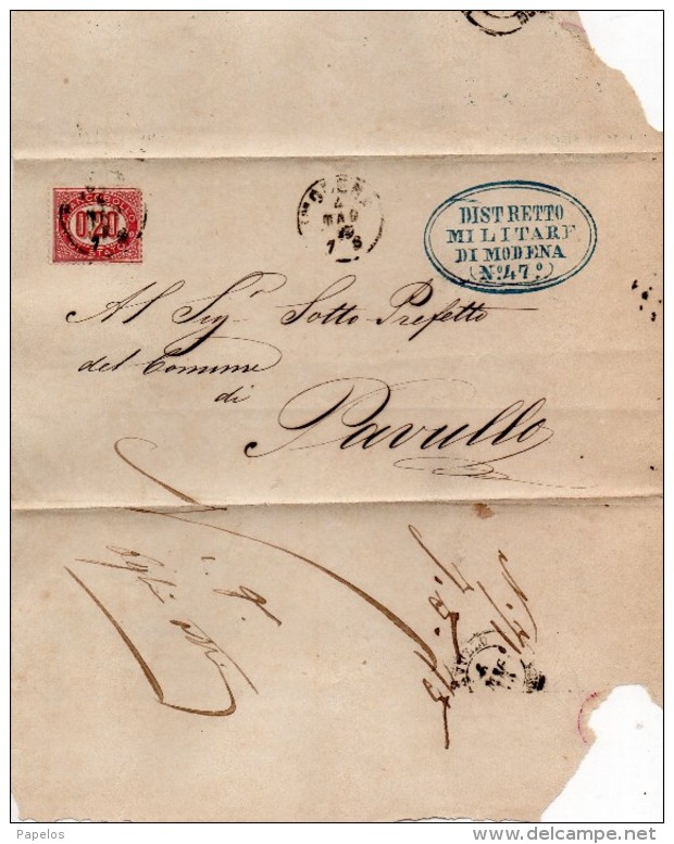 1875   LETTERA CON ANNULLO  MODENA + DISTRETTO MILITARE 47 - Servizi