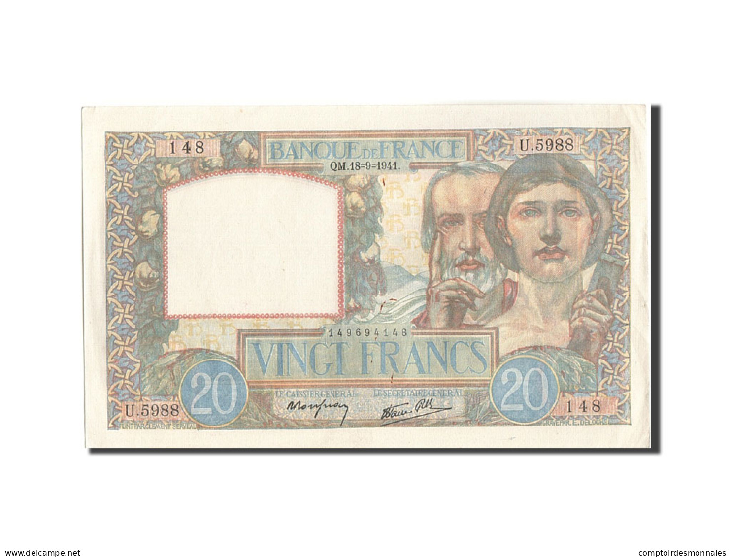 Billet, France, 20 Francs, 20 F 1939-1942 ''Science Et Travail'', 1941 - 20 F 1939-1942 ''Science Et Travail''