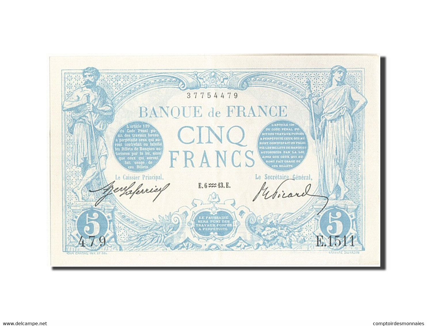 Billet, France, 5 Francs, 5 F 1912-1917 ''Bleu'', 1913, 1913-01-06, SPL - 5 F 1912-1917 ''Bleu''