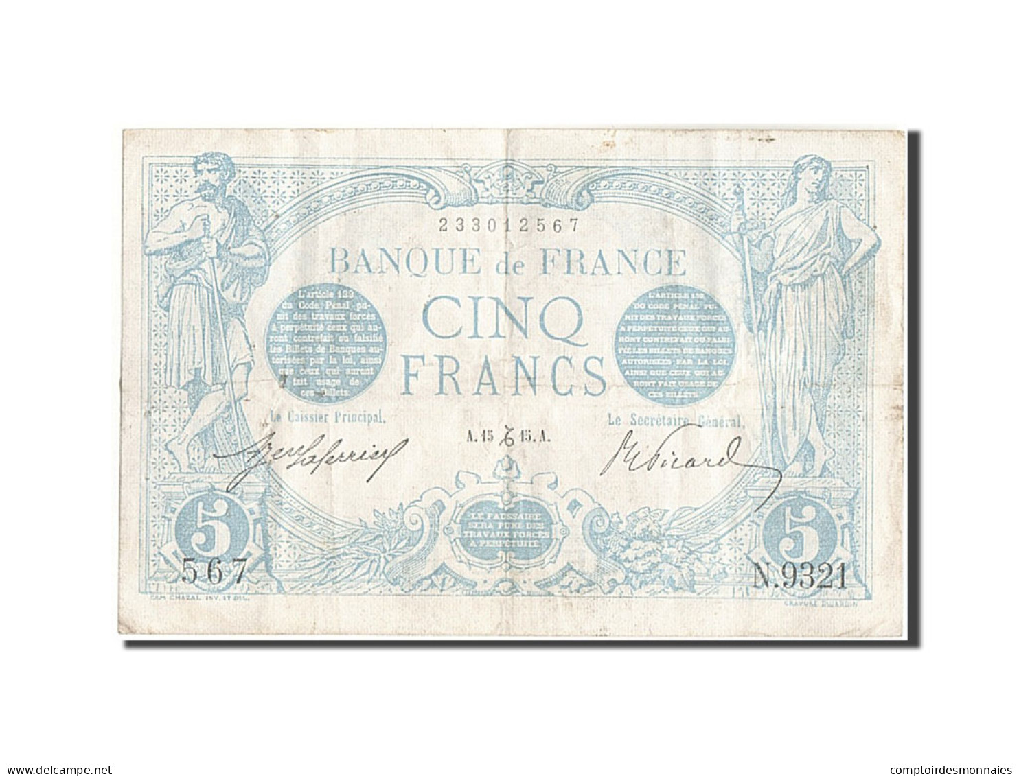 Billet, France, 5 Francs, 5 F 1912-1917 ''Bleu'', 1915, 1915-12-15, TTB - 5 F 1912-1917 ''Bleu''