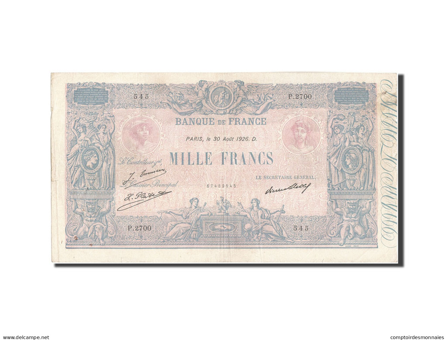 Billet, France, 1000 Francs, 1 000 F 1889-1926 ''Bleu Et Rose'', 1926 - 1 000 F 1889-1926 ''Bleu Et Rose''