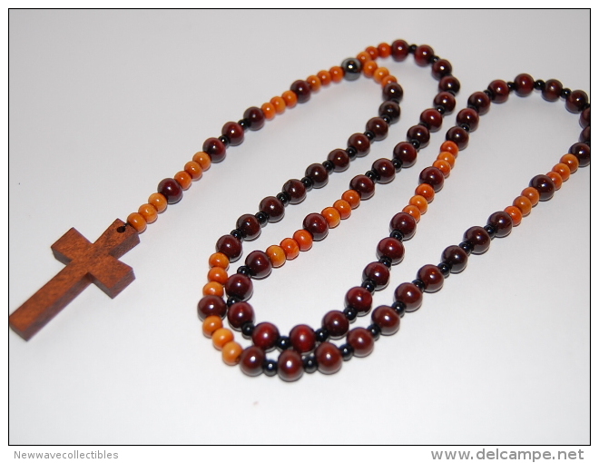 Rosary Necklace , Wood Cross, Wood Beaded ,Prayer Beads, Jesus, Catholic, Crucifix, Protection,Spiritual Jewelry,Gift - Necklaces/Chains