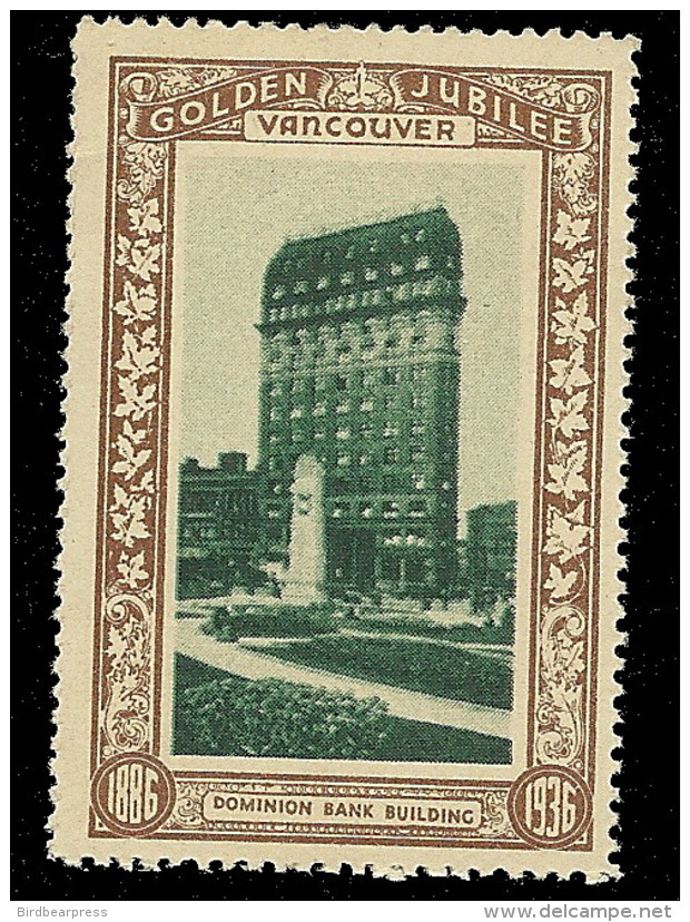 B18-46 CANADA Vancouver Golden Jubilee 1936 MNH Dominion Bank Bldg - Viñetas Locales Y Privadas