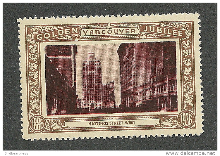 B18-67 CANADA Vancouver Golden Jubilee 1936 MNH Hastings St West Horiz - Werbemarken (Vignetten)