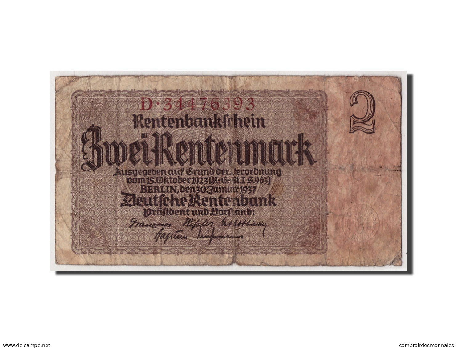 Billet, Allemagne, 2 Rentenmark, 1937, 1937-01-30, KM:174b, B - 2 Rentenmark