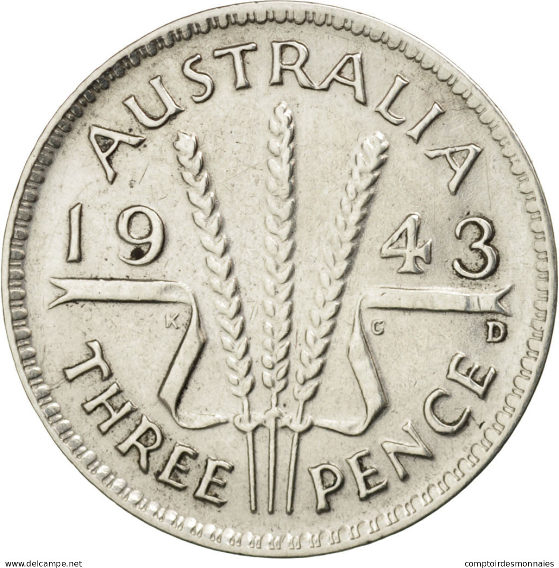 Monnaie, Australie, George VI, Threepence, 1943, TTB+, Argent, KM:37 - Threepence