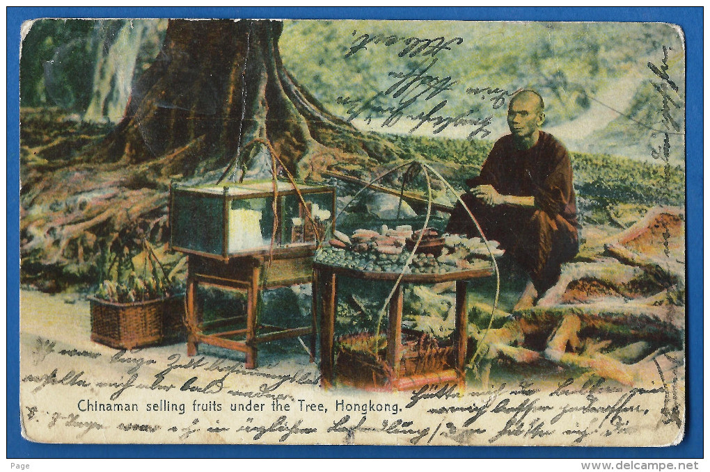 Chinaman Selling Fruits Under The Tree,Hongkong,1908, - Azië