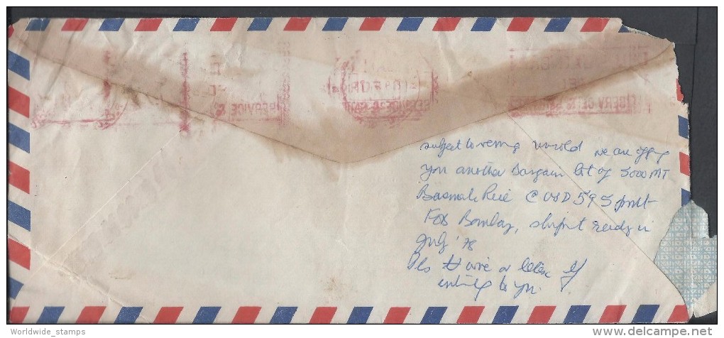 India Airmail Franking Machine Cancellation Postal History Cover - Airmail