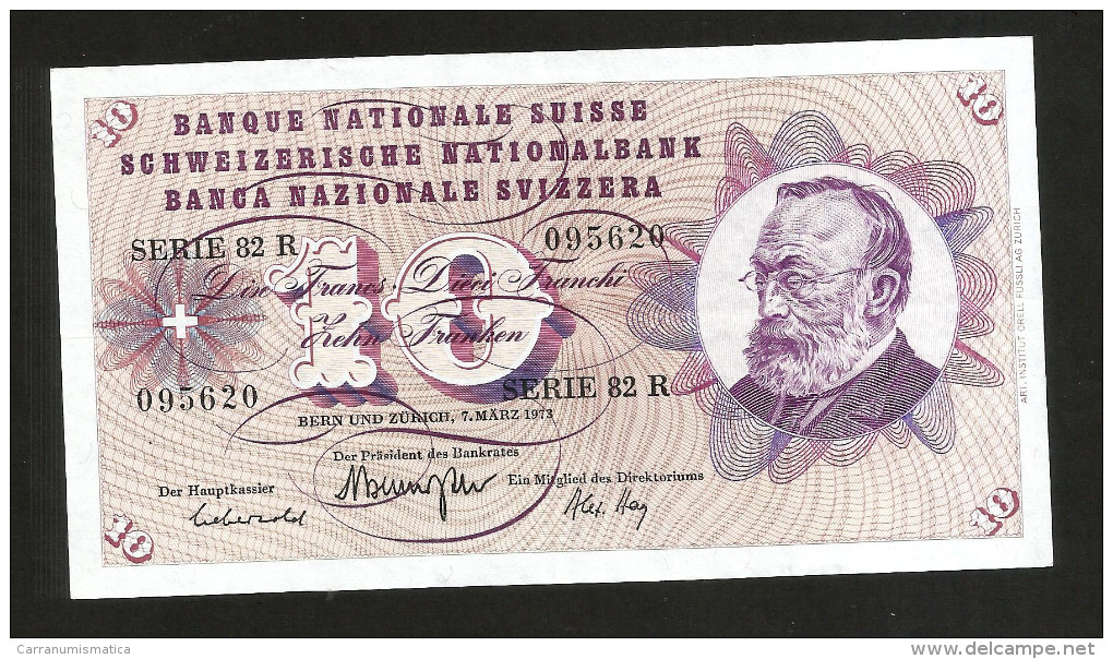 [CC] SVIZZERA / SUISSE / SWITZERLAND - NATIONAL BANK - 10 FRANCS / FRANKEN (1973) G. KELLER - Svizzera