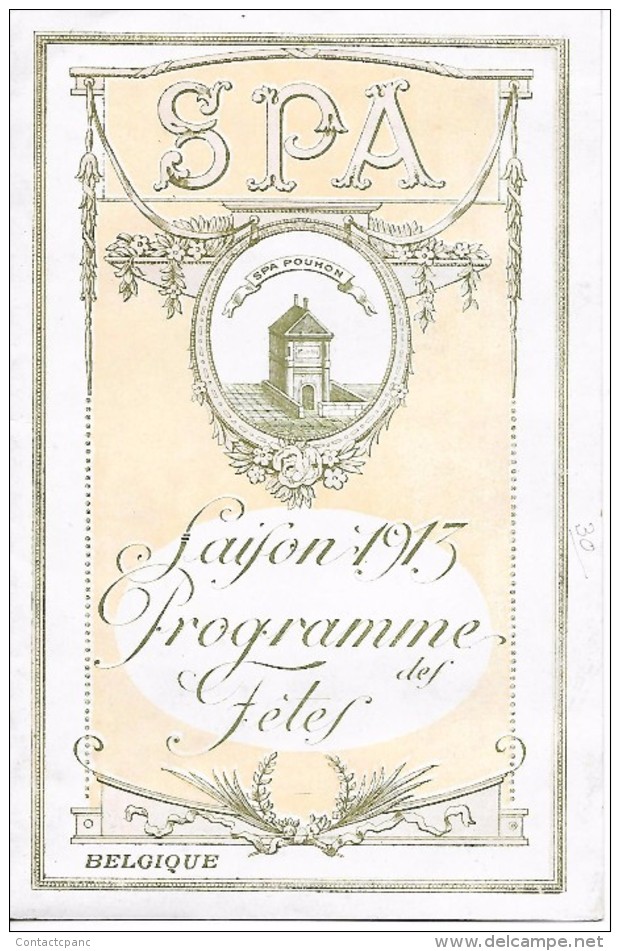 SPA  ( Belgique )  -  Programme Des Fêtes  - Saison 1913  ( Format : 14 Cm X 21 Cm  ) 4 Pages - 1900 – 1949