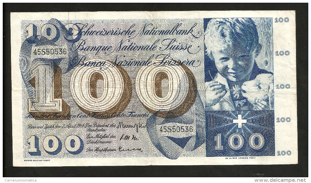 [CC] SVIZZERA / SUISSE / SWITZERLAND - NATIONAL BANK - 100 FRANCS / FRANKEN (1964) SAINT MARTIN - Svizzera