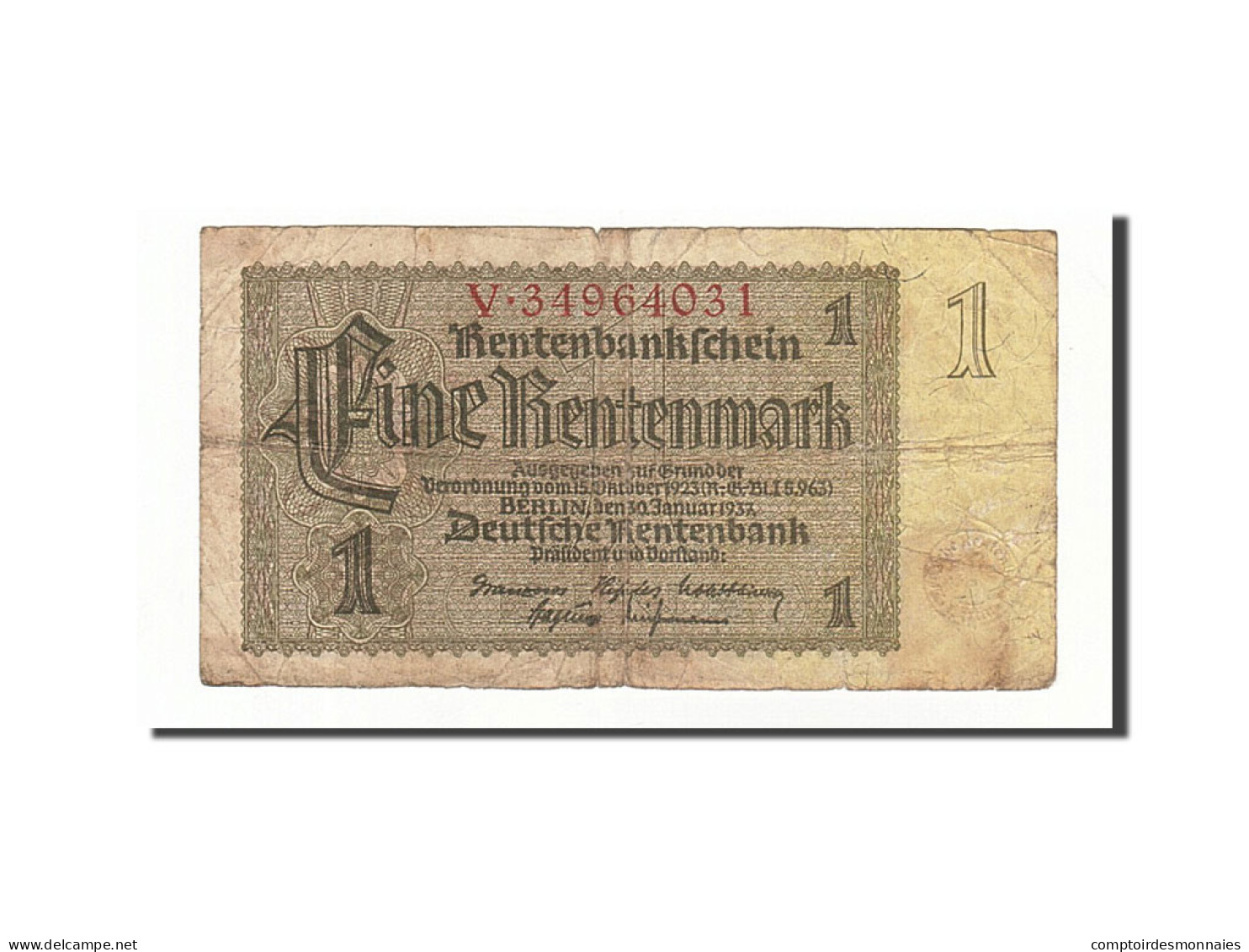Billet, Allemagne, 1 Rentenmark, 1937, 1937-01-30, KM:173b, TB - Bundeskassenschein