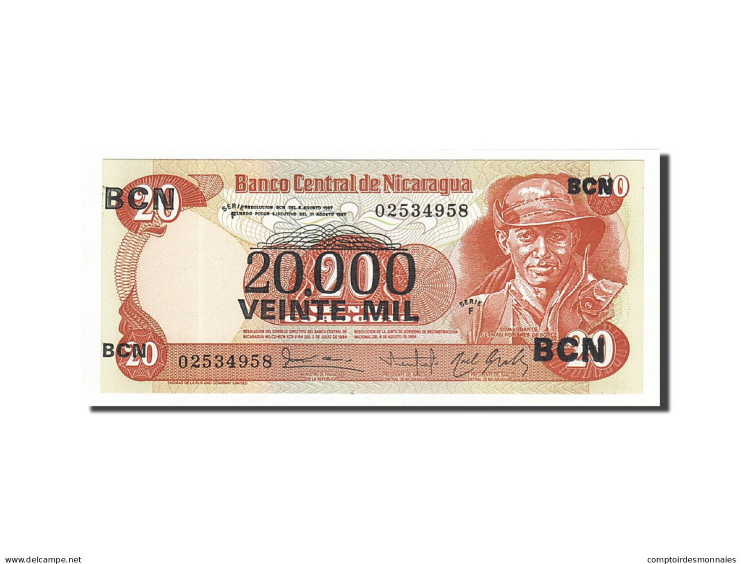 Billet, Nicaragua, 20,000 Córdobas On 20 Córdobas, 1987, 1987, KM:147, NEUF - Nicaragua