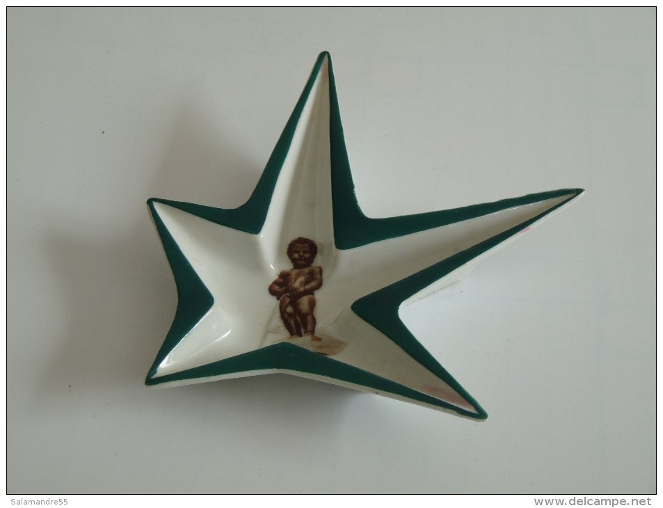 Cendrier Vide Poche Etoile Vert Manneken Pis NOVEX Porcelaine 1958 - Cendriers