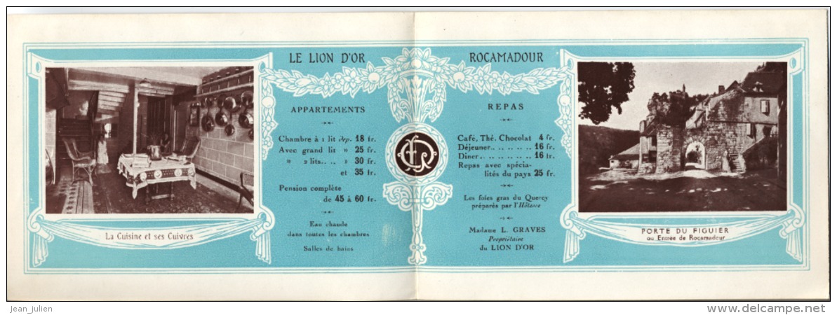 46 - ROCAMADOUR - Hotel Restaurant - LE LION D'OR - PUBLICITE - Publicités