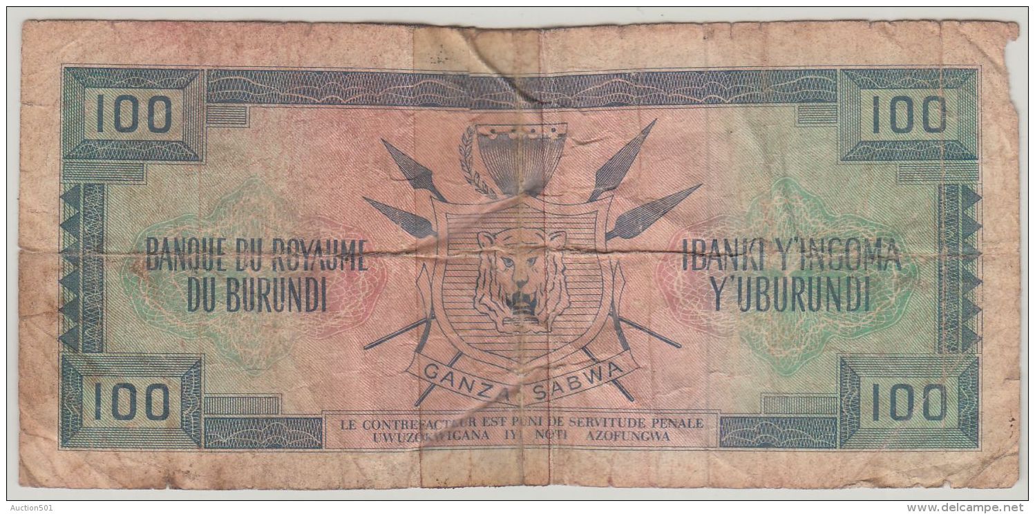 B00419  BURUNDI 100 Francs Type 1966  - B/TB - Pick  17 - Burundi