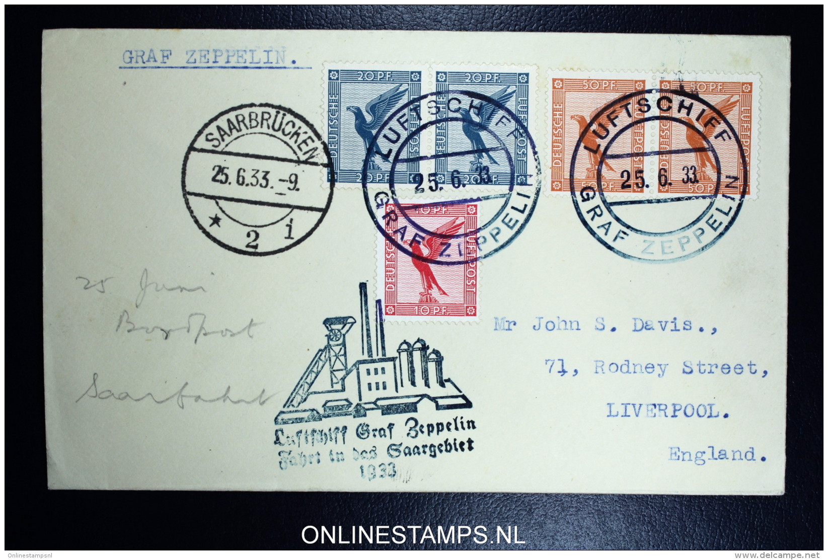 Graf Zeppelin: Saargebietsfahrt 1933 Sieger 217 Ac Stempel Saarbrücken, Ruckfahrt Bordpost - Luft- Und Zeppelinpost