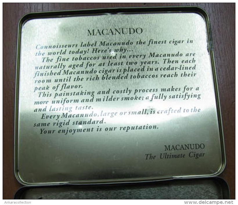 AC - MACANUDO 10 ASCOTS EMPTY TIN BOX DOMINICIAN TAX STAMP - Tabaksdozen (leeg)