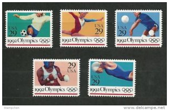 1992 USA Summer Olympics Stamps Sc#2637-41 Soccer Gymnastics Volleyball Boxing Swimming - Neufs