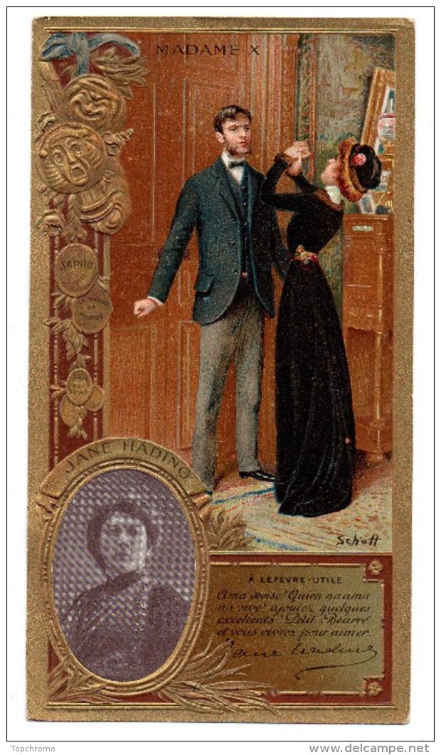 Chromo Gaufrée Lefèvre-Utile LU Goossens Célébrités Jane Hading Madame X Théâtre Schott - Lu