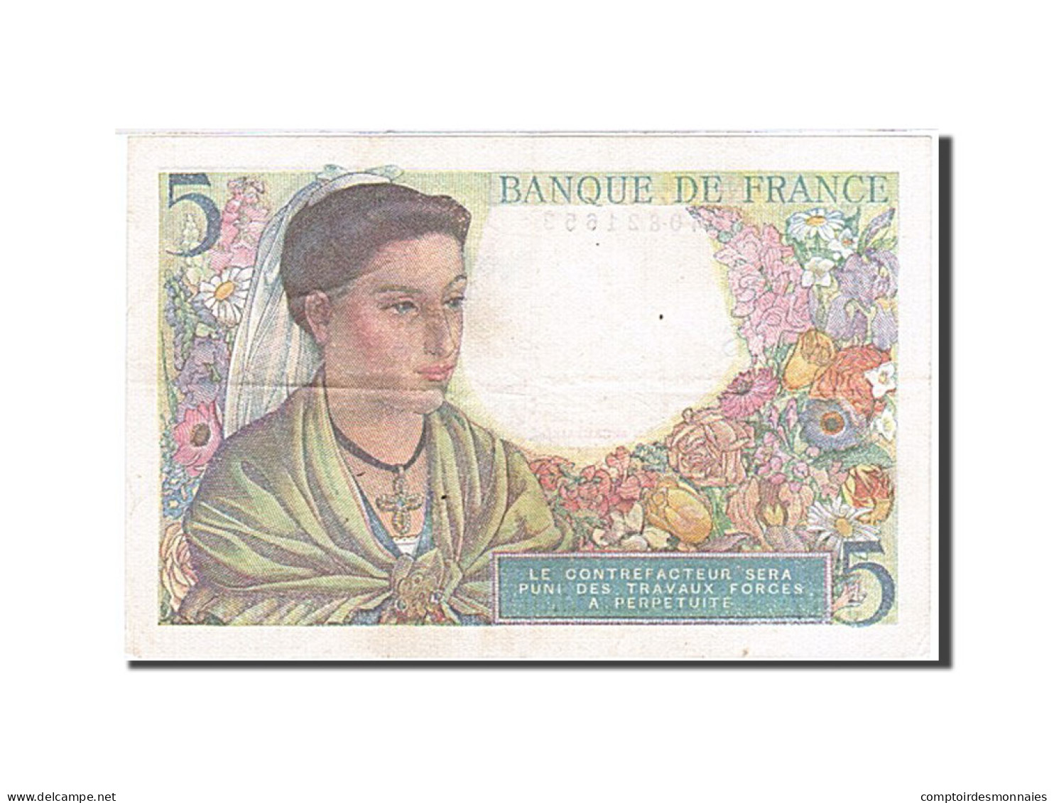 Billet, France, 5 Francs, 1943, 1943-08-05, TB+, Fayette:5.3, KM:98a - 5 F 1943-1947 ''Berger''